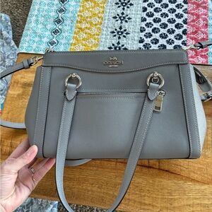 Coach Kailey Carryall in Granite Grey, Crossgrain leather silver-tone hardware